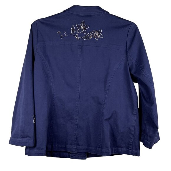 Susan Graver Womens 1X Metal Floral 3D Embellished Jacket Pockets Art To Wear - Picture 2 of 16